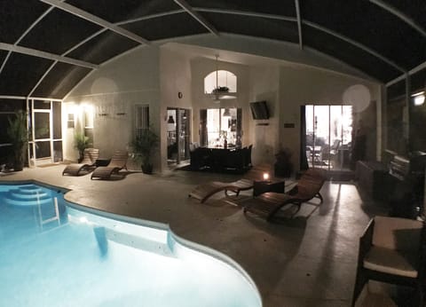 Pool area by night.
