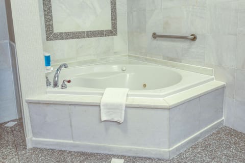 Combined shower/tub, free toiletries, hair dryer, towels