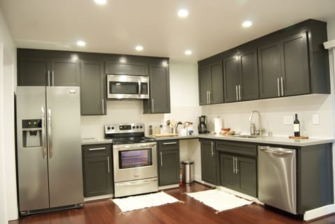 Kitchen with all stainless steel smudge-proof appliances