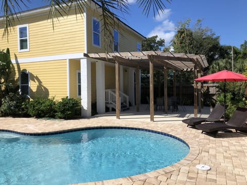 Professionally landscaped back yard.