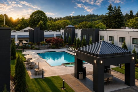 Seasonal outdoor pool, sun loungers