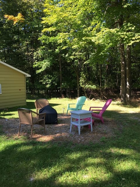 fire pit area in backyard