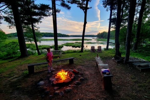 the firepit is lit in summer!