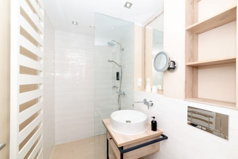 Shower, hair dryer, bathrobes, slippers