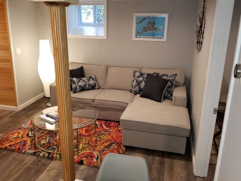 Living room area with pull out queen size sofa bed