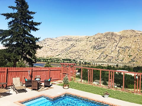 Stunning View of the Columbia River from the poolside patio. 