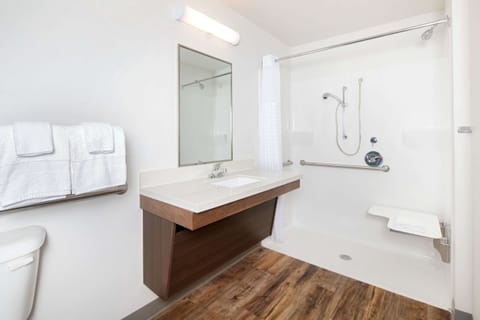 Room, 1 Queen Bed, Accessible, Non Smoking (Roll In Shower) | Bathroom | Combined shower/tub