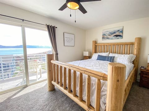Beautiful, king log bed frame, with amazing view of Bear Lake
