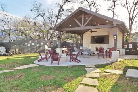 Fire pit and outdoor television perfect for tailgating and events!
