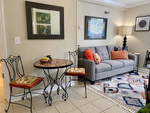 Comfortable intimate living room with Smart HDTV and electric fireplace 