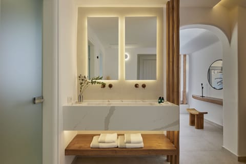 Signature Suite with Absolute-Infinity Heated Private Pool | Bathroom | Shower, hydromassage showerhead, designer toiletries, hair dryer