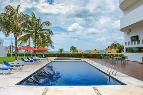 Outdoor pool, sun loungers