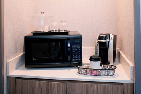 Desk, laptop workspace, blackout drapes, soundproofing