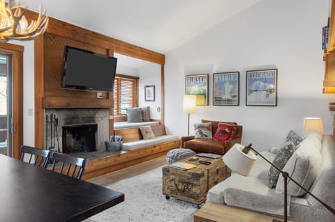 Living Room with Wood Burning Fireplace