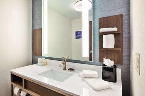 Suite, 1 King Bed, Accessible (Mobility & Hearing - 3x3 Shower) | Bathroom | Free toiletries, hair dryer, bathrobes, towels