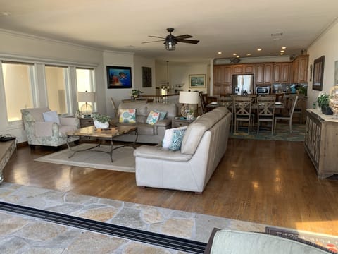 View looking into the house from the ocean front balcony.
