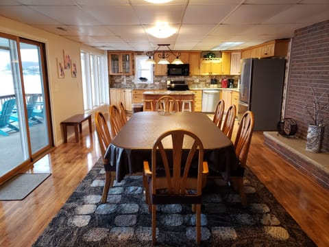 Open concept that includes the kitchen, dining room and living room.