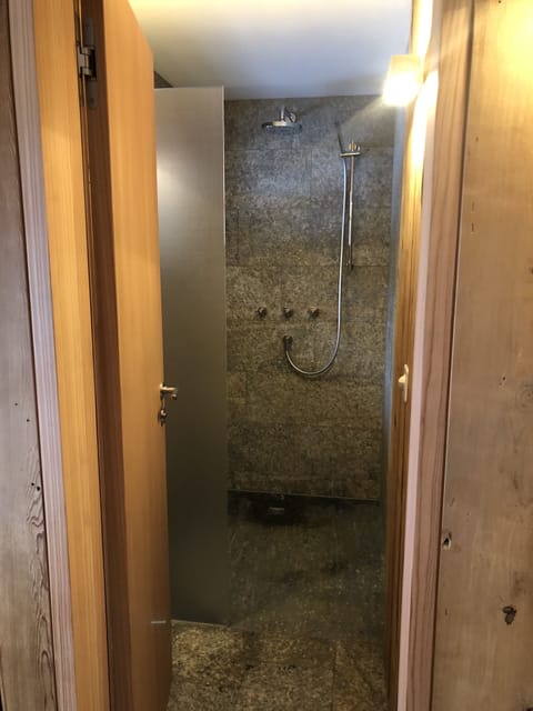 Shower, hair dryer, bathrobes, towels