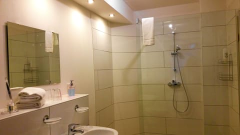 Family Room | Bathroom | Shower, free toiletries, hair dryer, towels