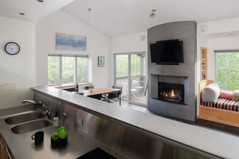 Kitchen looking into living area
