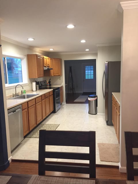 Big kitchen with lots of counter space. 