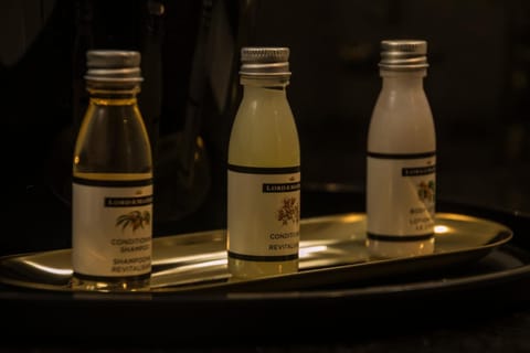 Shower, free toiletries, hair dryer, towels