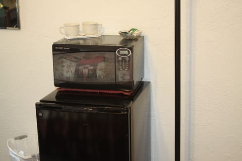 Fridge, microwave, coffee/tea maker, electric kettle