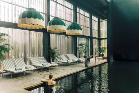 Indoor pool, outdoor pool, sun loungers