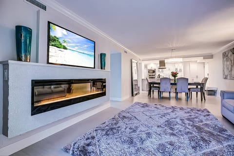 Gas fire feature with remote start and large flat screen TV sits above.  Use your login to watch your favorite movies!