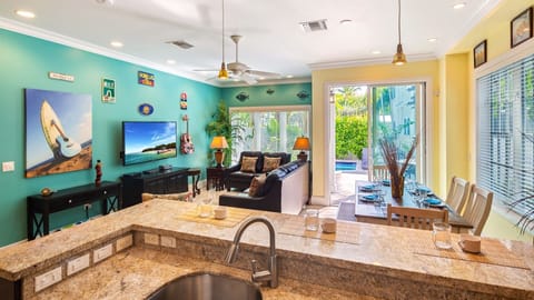 The Smiling Ibis - The living room sofa pulls out to a Queen sleeper for extra guests...