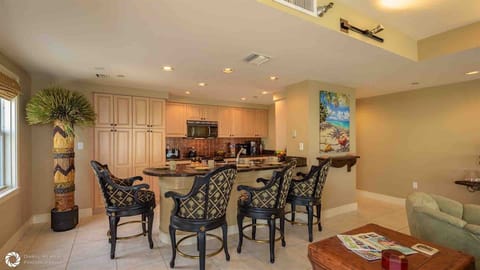 There is extra seating for four at the kitchen bar...