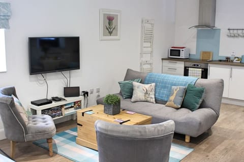 View of the living space from the bed