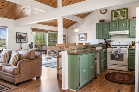 Kitchen - Full kitchen with stove/oven, refrigerator, dishwasher, microwave, blender, toaster, coffee maker, dishes, pots/pans, & more.