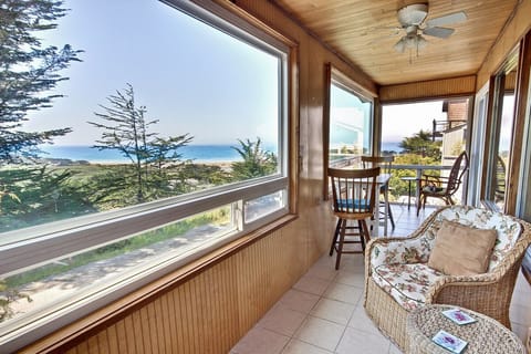 Panoramic views from enclosed deck.