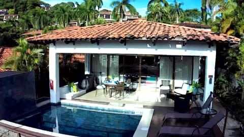Private pool 1/2-2 feet deep, 1/2 is 5 foot deep, sun deck and shady patio