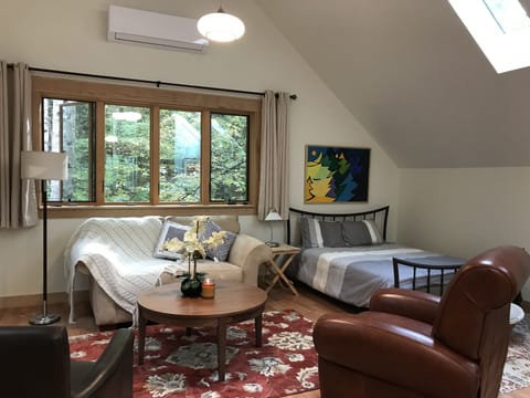 Living area. Comfortable bed.