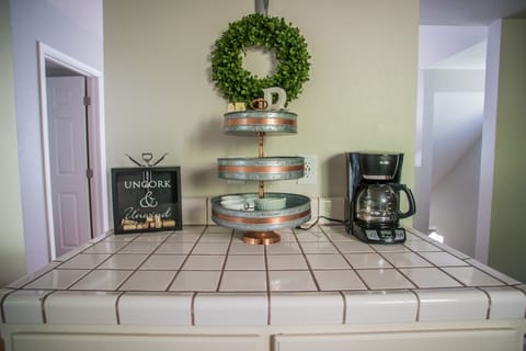 Coffee bar includes drip maker, Keurig machine, pods, ground cof