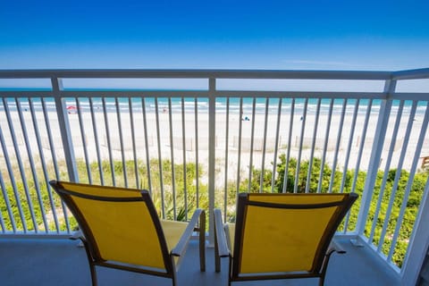 A perfect view of the beach and ocean from the first floor balcony.