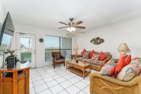 Our bright living area is on the ground floor of a beautiful South Padre Island resort.