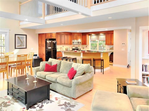 Enjoy Comfortable seating with this open living , Kitchen, Dining area- flat screen TV in the living area -  22 Charlene Lane- Harwich- Cape Cod- New England Vacation Rentals
