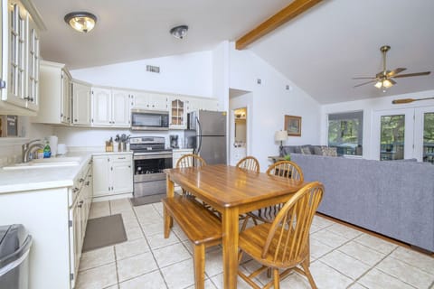Kitchen opens to living room