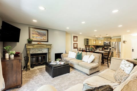 Main living space: kitchen, dining area, & living room