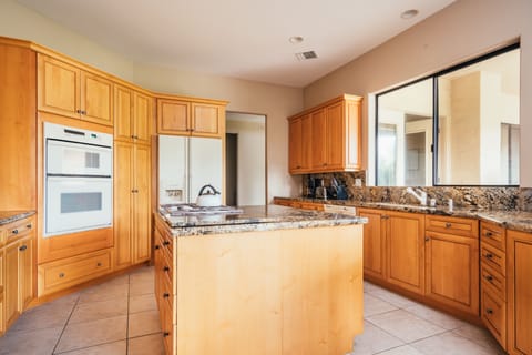 Kitchen area with island.