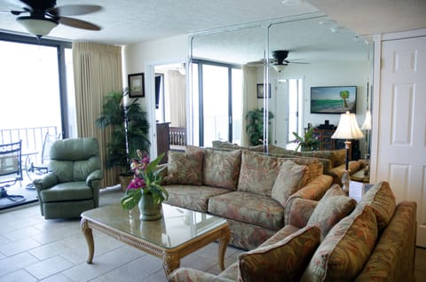Welcome to Mermaid's Hideaway, Watercrest 1507.  You'll feel right at home in the great room overlooking the ocean!  The decor is a classic combination of nautical and tropical. The tropically inspired sofa and love seat are so comfortable.  The queen sleeper sofa is great for extra sleeping space.