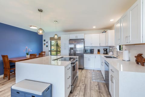 Kitchen is fully equipped with pots, pans & utensils