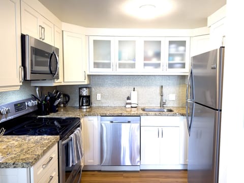 Fully stocked kitchen.