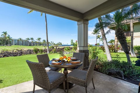 Picturesque views of the golf course and ocean.from the lanai of this Kona Hawai'i vacation rental