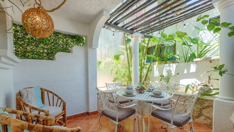 Patio with an outside dining area