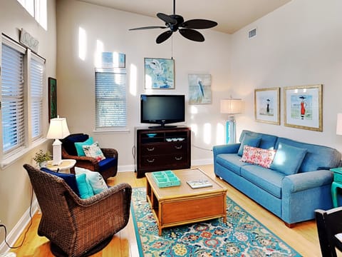Living area with sleeper sofa and flat screen TV