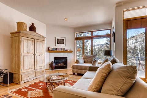 Living Room with Fireplace and Views